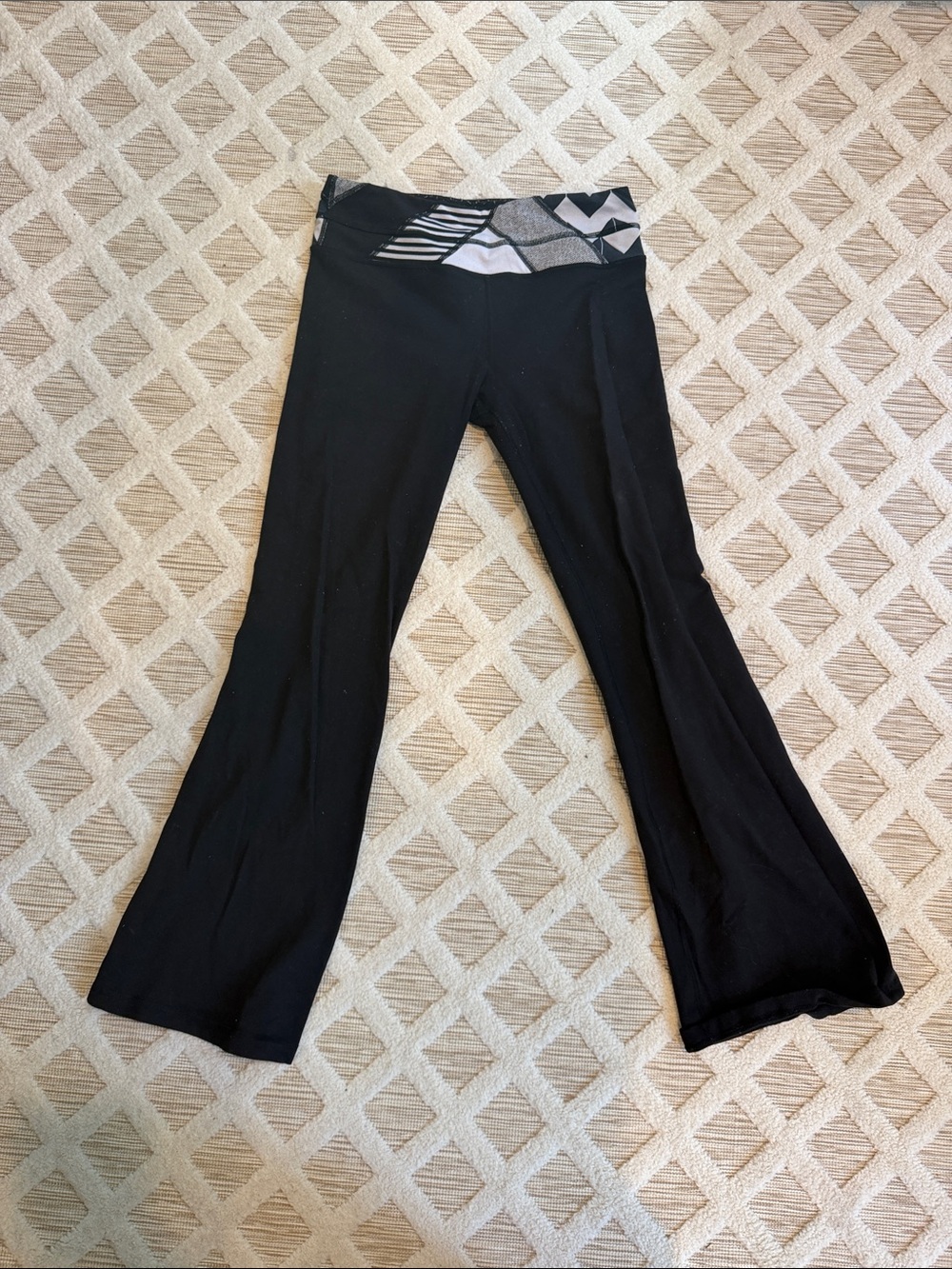 Black Flare Yoga Pants with Patterned Waistband